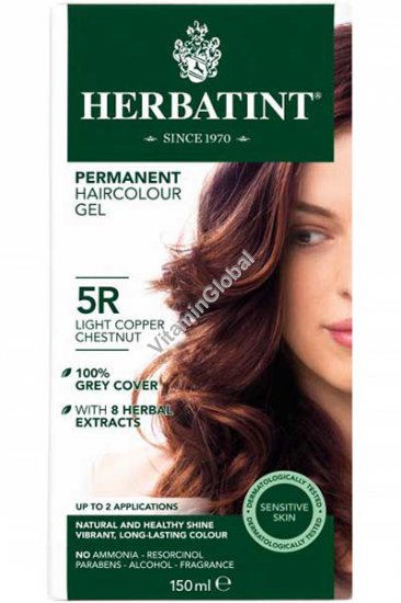 צבע שיער קבוע על בסיס צמחי, גוון נחושת ארמוני בהיר (5R) - הרבטינט