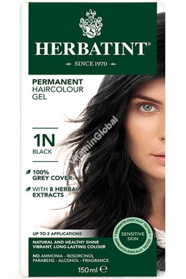 צבע שיער קבוע על בסיס צמחי, גוון שחור (1N) - הרבטינט