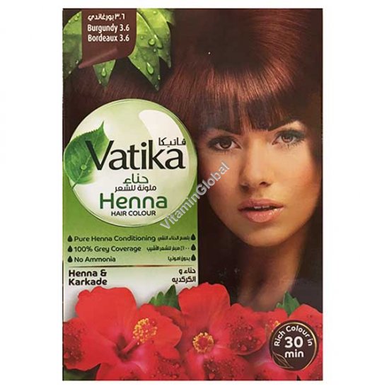 צבע לשיער על בסיס חינה, גוון בורגונדי 60 גרם (6 שק\' של 10 גרם כ"א) - וטיקה