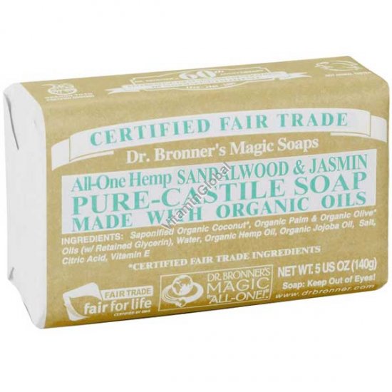 סבון טבעי אמיתי יסמין וסנדלווד 140 גרם - ד"ר ברונר