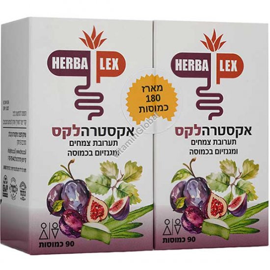 אקסטרה לקס - סיוע טבעי להסדרת פעילות מעיים, כשר בד"ץ, מארז זוגי, 180 כמוסות - טינקטורה טק