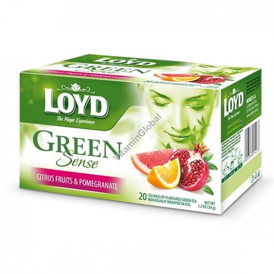 .תה ירוק עם פרי הדר ורימונים 20 שקיקים - לויד