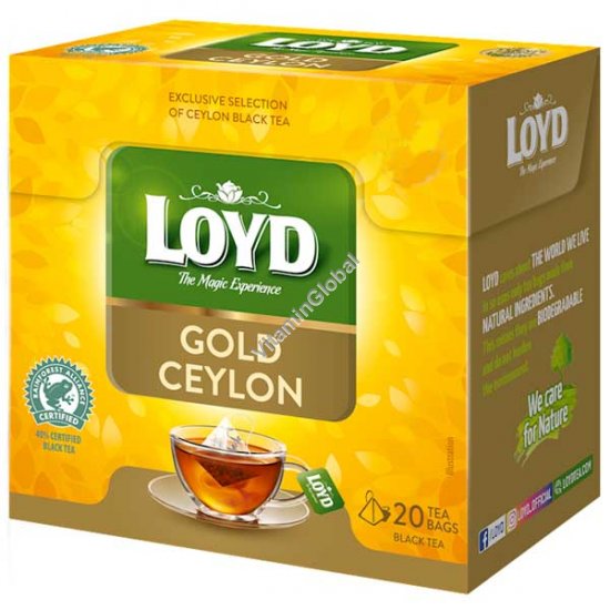 תה שחור ציילון הזהב 20 שקיות תה פירמידה - לויד