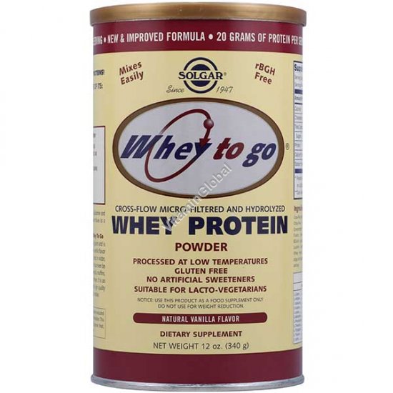 אבקת חלבון מי גבינה Whey to go בטעם וניל 340 גרם - סולגאר