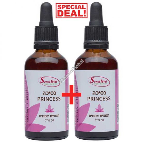זוג במחיר מיוחד! טיפות חשק לנשים "נסיכה" - להגברת החשק המיני 100 (50+50) מ"ל - סנסי טבע