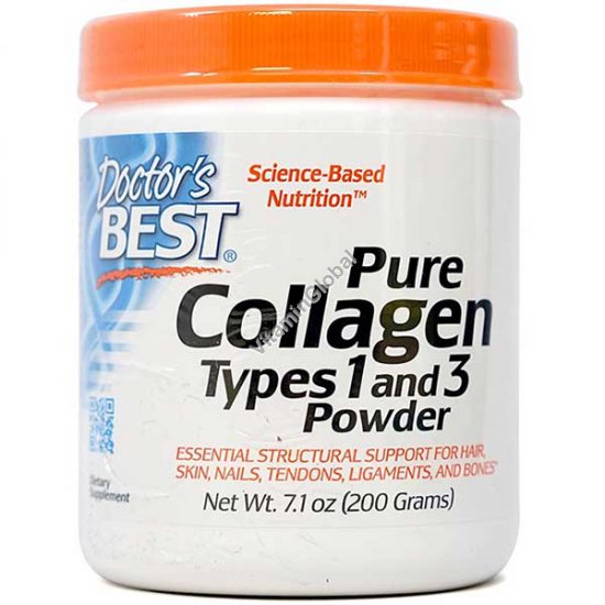 אבקת קולגן טהור סוג 1 ו3 200 גרם כ-30 מנות - דוקטורס בסט