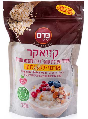 קוואקר דק אורגני - שיבולת שועל ללא גלוטן 450 גרם - כרם