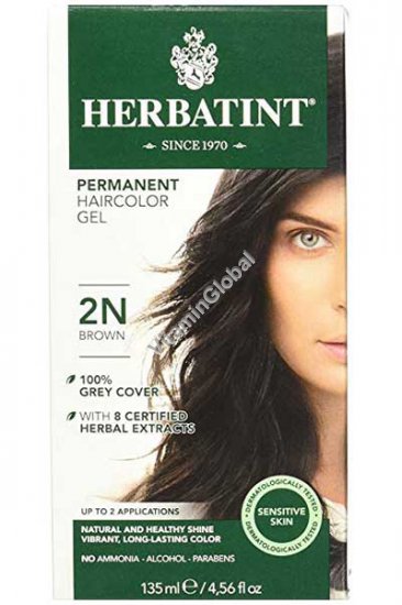 צבע שיער קבוע על בסיס צמחי, גוון חום (2N) - הרבטינט