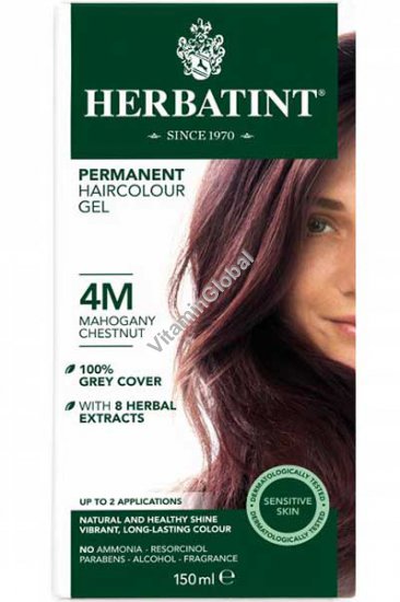 צבע שיער קבוע על בסיס צמחי, גוון מהגוני ערמוני 4M - הרבטינט
