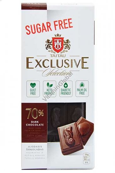 שוקולד מריר 70% קקאו, ללא תוספת סוכר 100 גרם - Tai Tau