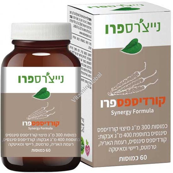 קורדיספס פרו - פורמולה על בסיס פטריות: מיצוי קורדיספס סיננסיס בתוספת רעמת האריה, ריישי, מאיטקה, טרמטס, 60 קפסולות - נייצרס פרו