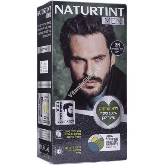 צבע שיער קבוע לגבר, במרקם ג\'ל, ללא אמוניה, גוון חום ערמונים כהה 3N - נטורטינט