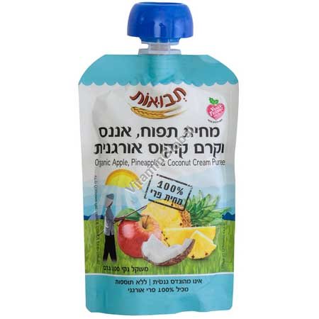 מחית תפוח, אננס וקרם קוקוס אורגנית 100 גרם - תבואות